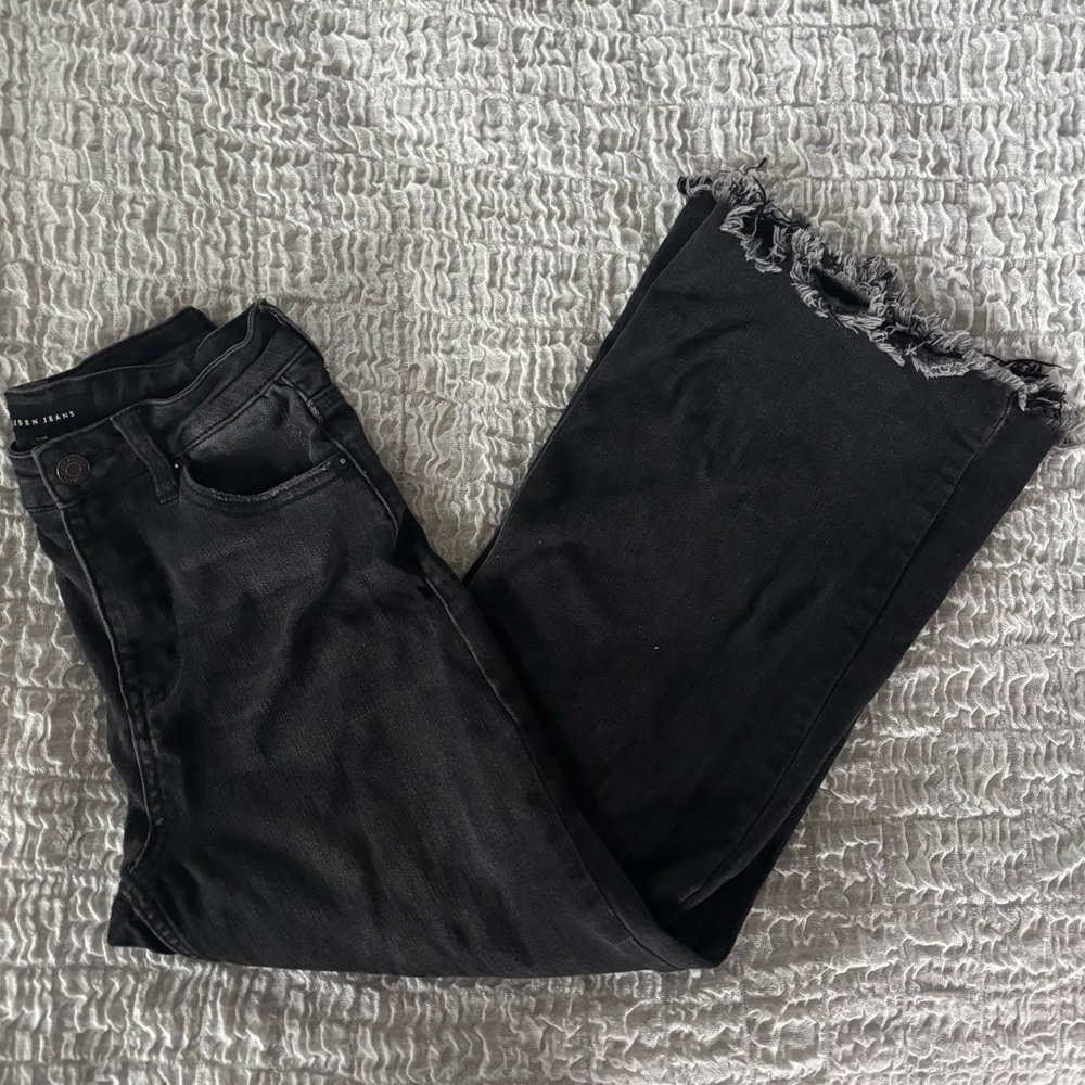 Risen jeans size 3/26 black wide leg raw hem